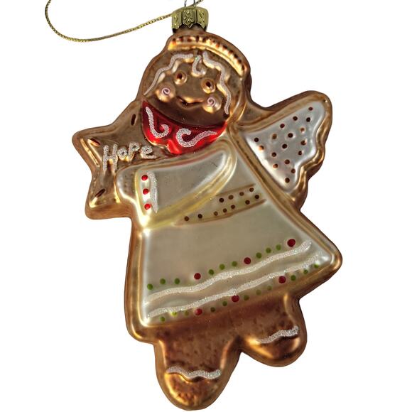 Vintage Glass Angel Ornament "Hope" Christmas Decoration 5" Gingerbread - Picture 4 of 7